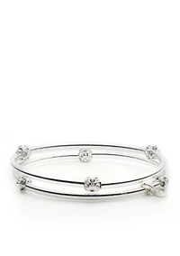 Silver-Tone 2 Stretch Bangles Boxed Gift Set