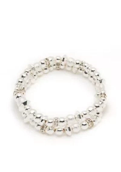 Silver-Tone 2 Stretch Boxed Bracelet Set