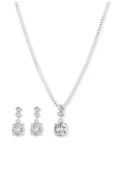 Silver-Tone Necklace Earring Boxed Set