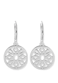 Silver Tone Open Work Flower Drop Earrings