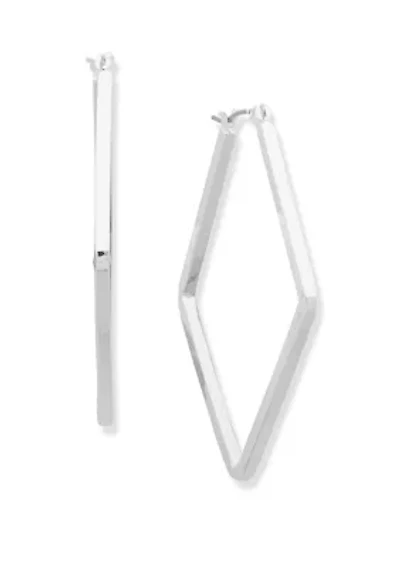 Silver Tone Square Click Top Hoop Earrings