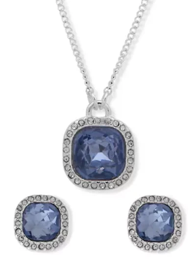 Silver Tone Cushion Boxed Necklace and Earrings Set