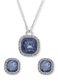 Silver Tone Cushion Boxed Necklace and Earrings Set