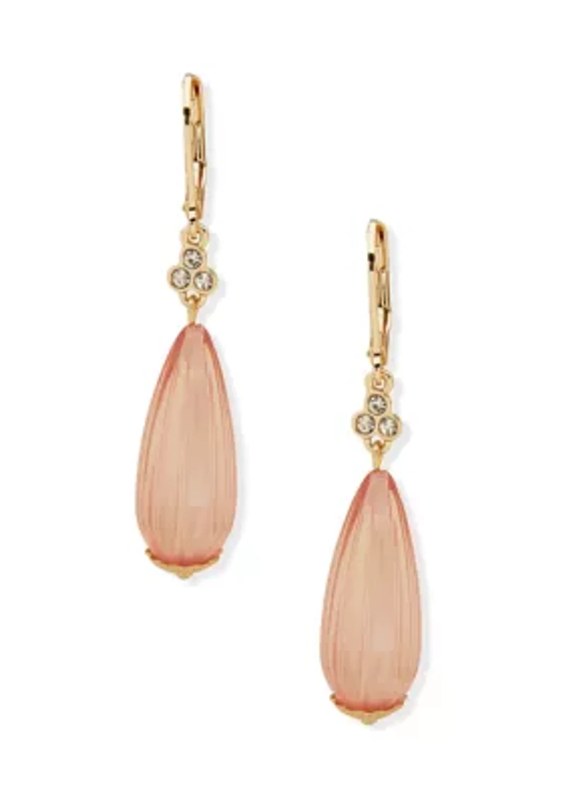 Gold Tone Fluted Bead Drop Earrings