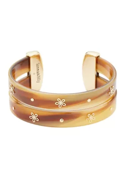 Gold Tone Brown Floral Cuff Bracelet