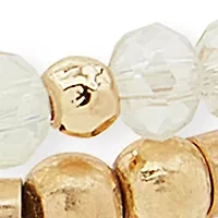 Gold Tone White Beaded Heart Charm Stretch Bracelet Set