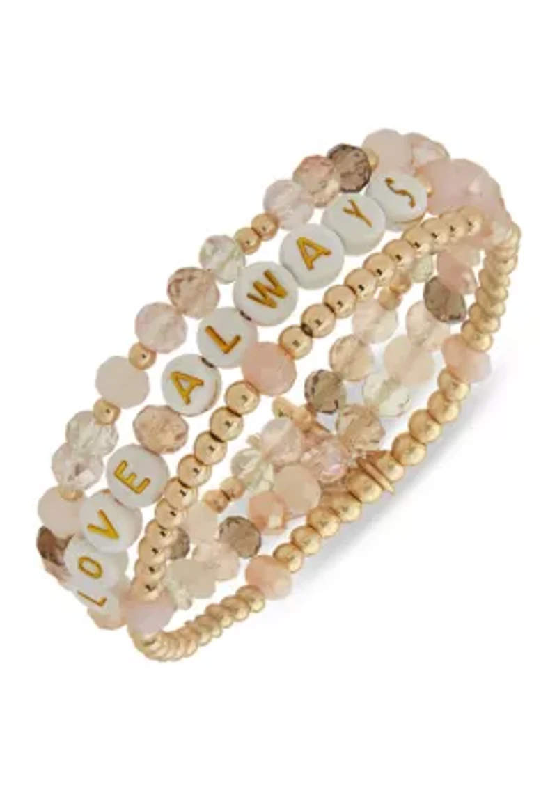 Gold Tone Blush Beaded Love Always Stretch Bracelet Set