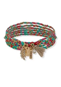 Gold Tone Multi Beaded 6 Stretch Bracelet Set