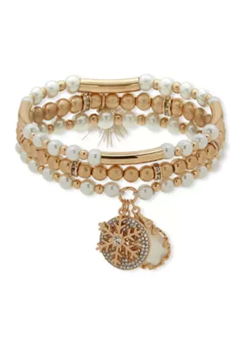 Beaded Snowflake Stretch Bracelet Set