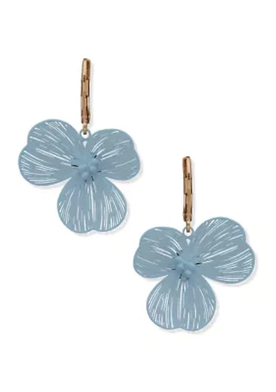 Gold Tone Open Flower Drop Earrings