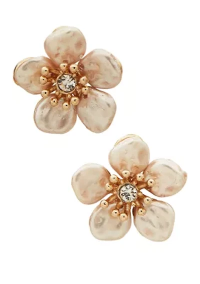 Gold Tone Flower Stud Earrings