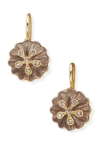 Gold Tone Periwinkle Flower Bead Drop Earrings