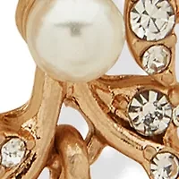 Gold Tone Crystal Pearl Linear Branch Earrings