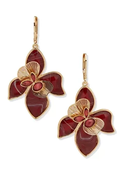 Gold Tone Flower Drop Earrings