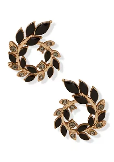 Gold Tone Open Leaf Wreath Earrings