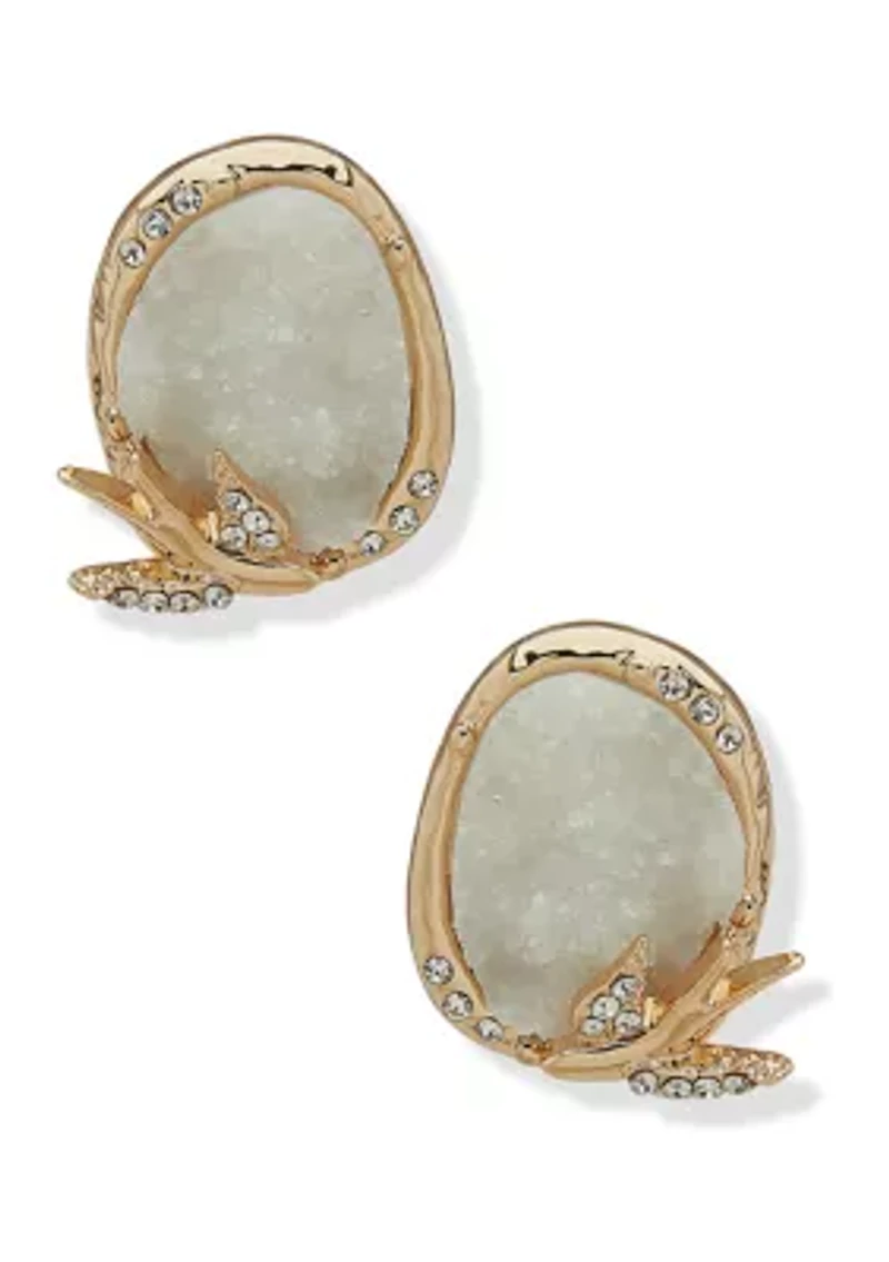 Gold Tone White Druzy Stud Earrings