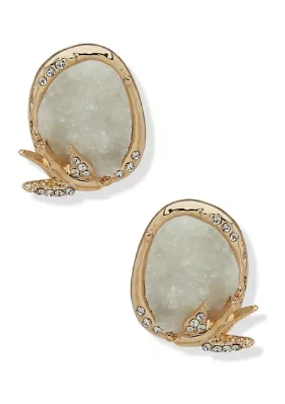 Gold Tone White Druzy Stud Earrings