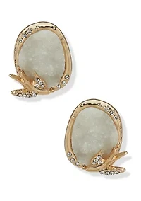 Gold Tone White Druzy Stud Earrings