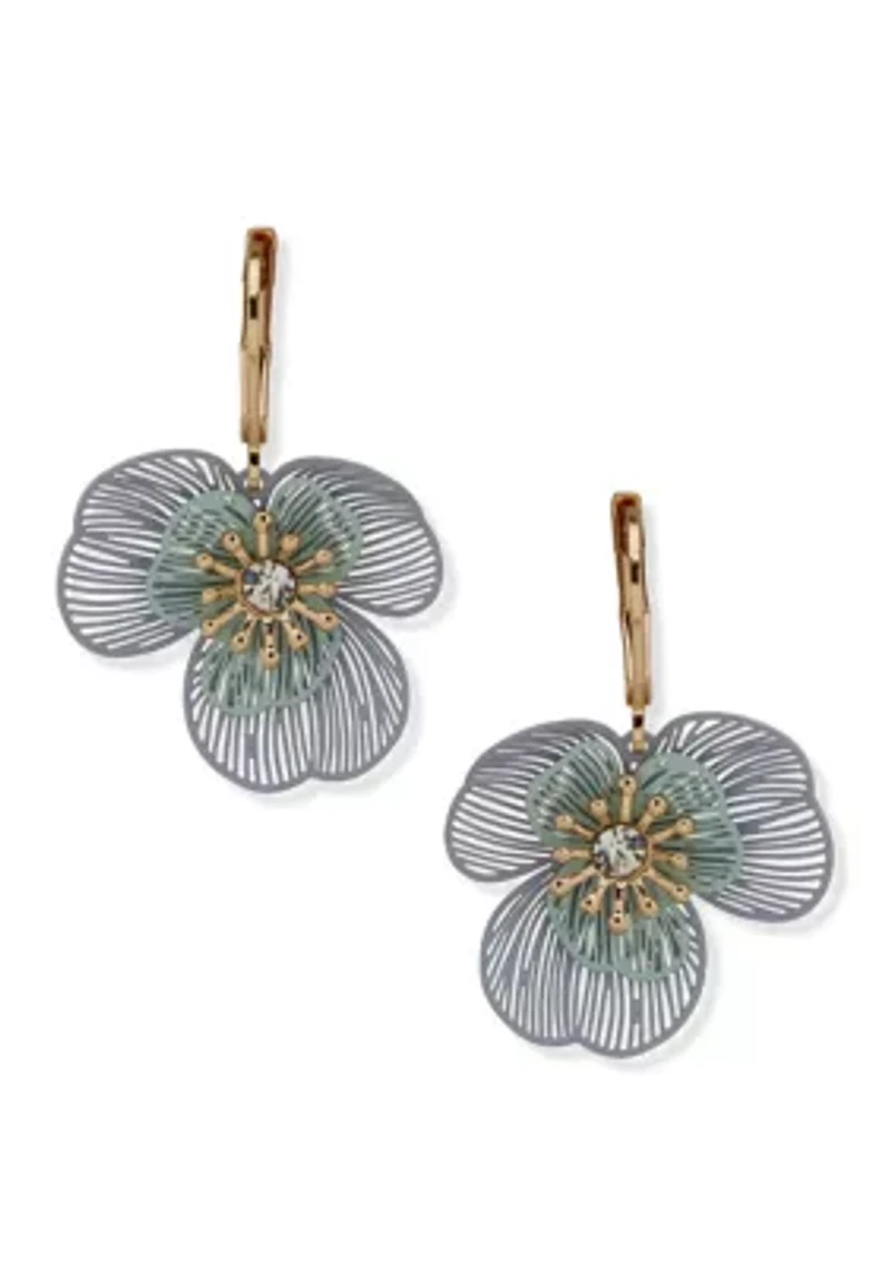 Gold Tone Layered Flower Drop Earrings