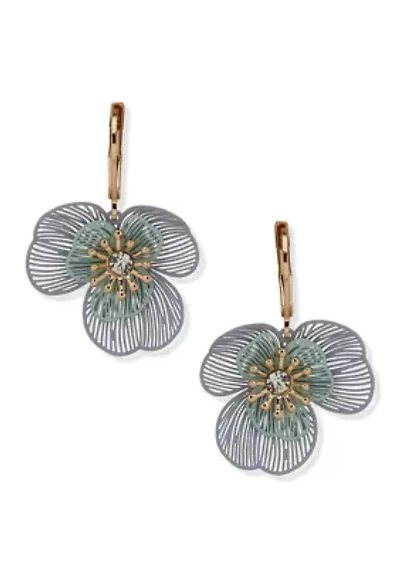 Gold Tone Layered Flower Drop Earrings