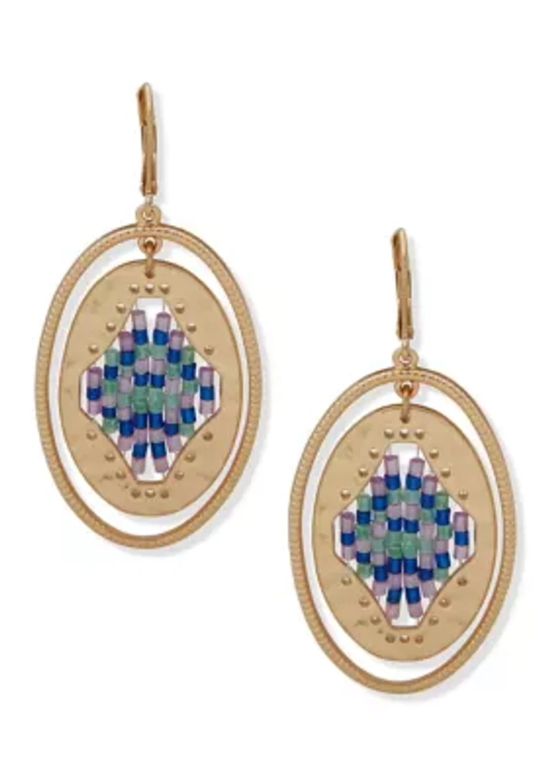 Gold Tone Oval Beaded Drop Earrings