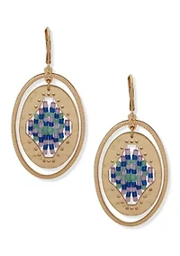 Gold Tone Oval Beaded Drop Earrings