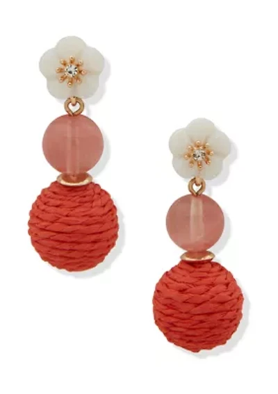 Gold Tone  Flower Bead Linear Earrings