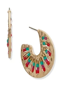 Gold Tone Multi Beaded C Hoop Earrings