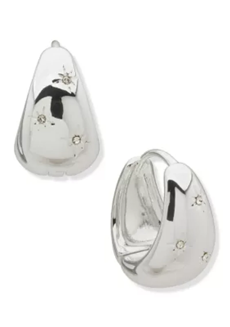 Silver Tone Crystal 20 MM Pave Puffy Hoop Earrings