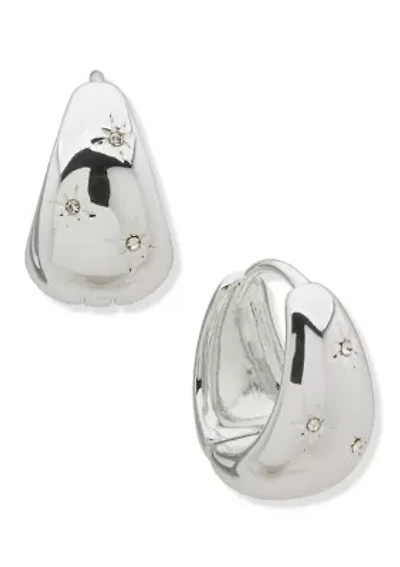 Silver Tone Crystal 20 MM Pave Puffy Hoop Earrings