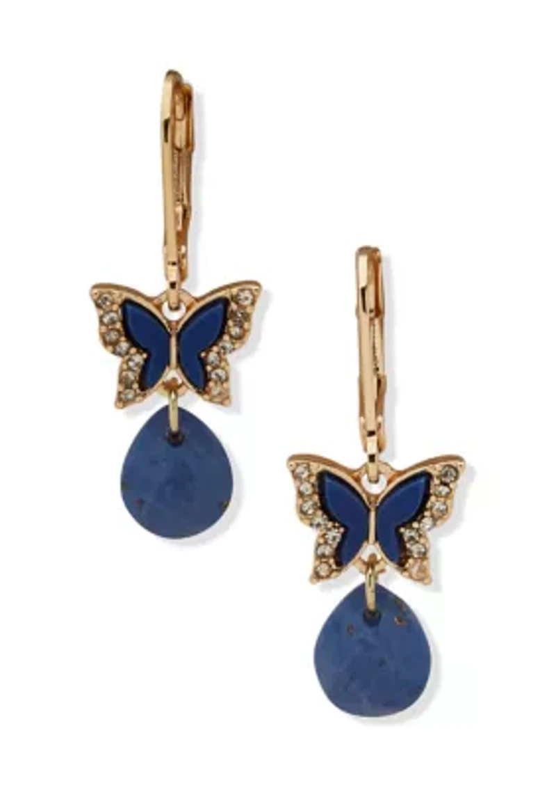 Blue Butterfly Stone Drop Earrings