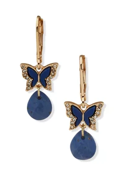 Blue Butterfly Stone Drop Earrings