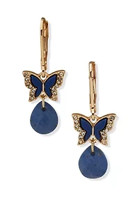 Blue Butterfly Stone Drop Earrings