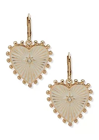 Gold Tone Crystal Heart Drop Earrings