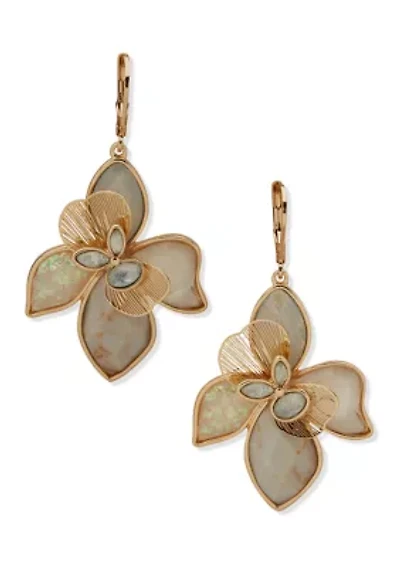 Flower Drop Lever Back Earrings