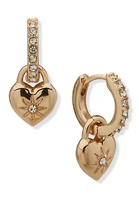 Pavé Heart Drop Hoop Earrings