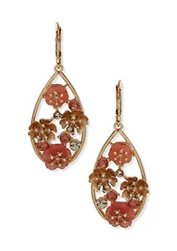  Coral Flower Stone Teardrop Earrings