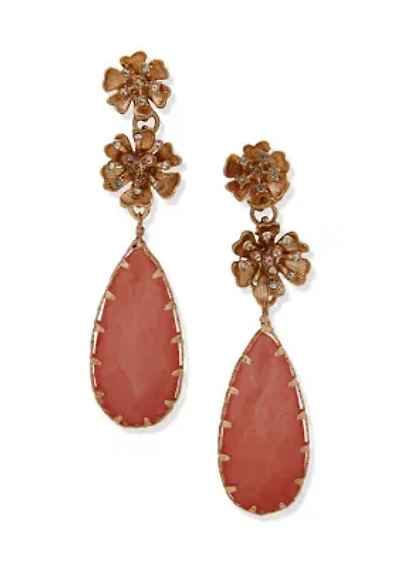 Gold Tone Seafoam Flower Stone Drop Earrings