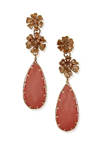 Gold Tone Seafoam Flower Stone Drop Earrings