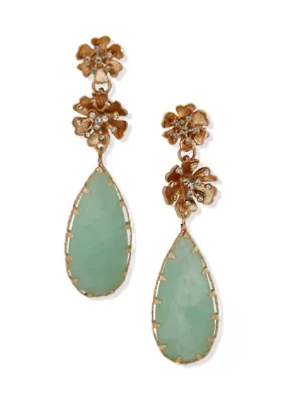 Gold Tone Seafoam Flower Stone Drop Earrings
