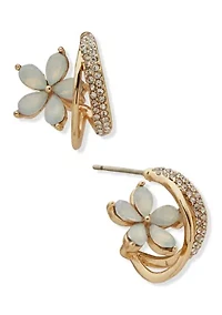 Stone Flower Crystal Pavé Hoop Earrings 