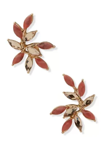 Crystal Stone Leaf Stud Earrings