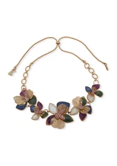 Gold Tone 26'' Multicolored Flower Slider Frontal Necklace