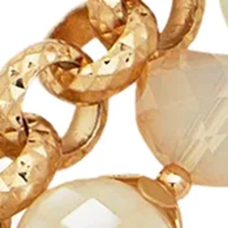 Gold Tone White Carved Bead and Chain Frontal Necklace