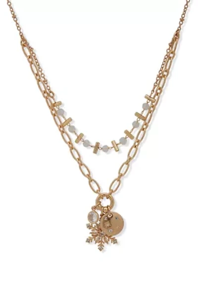 Gold Tone 16'' Crystal Snowflake Pendant Necklace