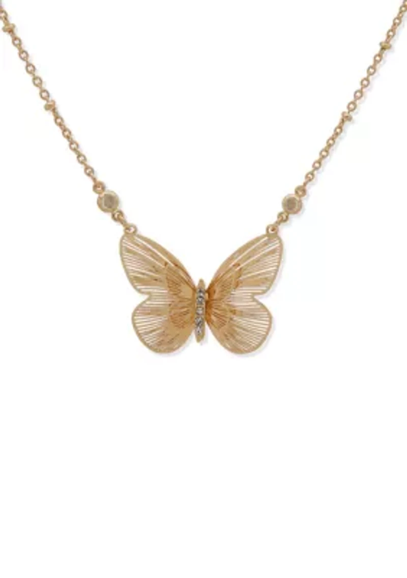Gold Tone Butterfly Pendant Necklace