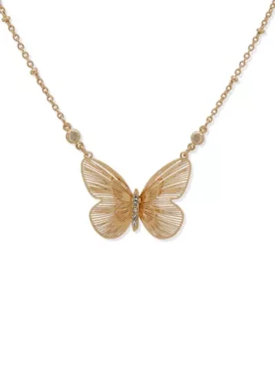 Gold Tone Butterfly Pendant Necklace