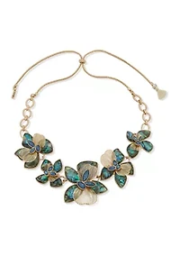 Gold Tone Flower Frontal Necklace