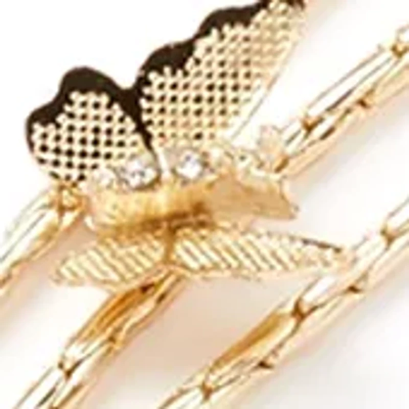 Gold Tone Crystal Butterfly 3 Row Necklace
