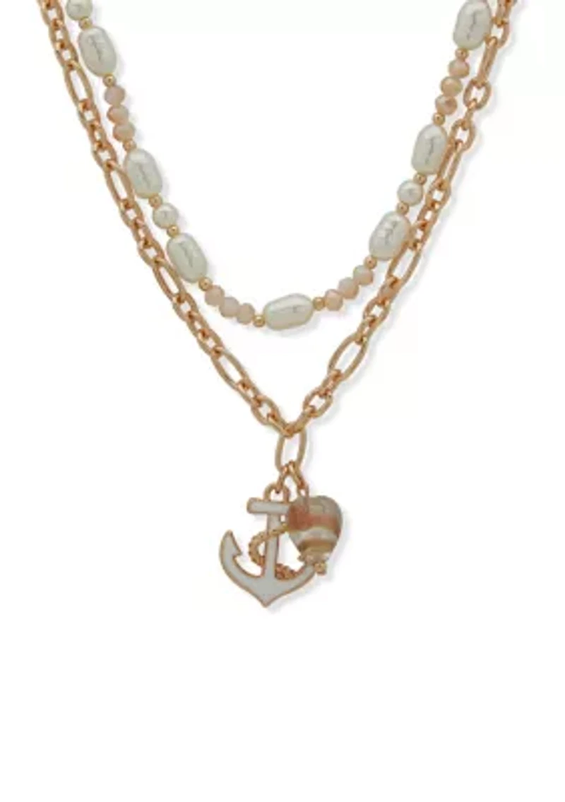 Gold Tone  White Sealife Pendant Necklace